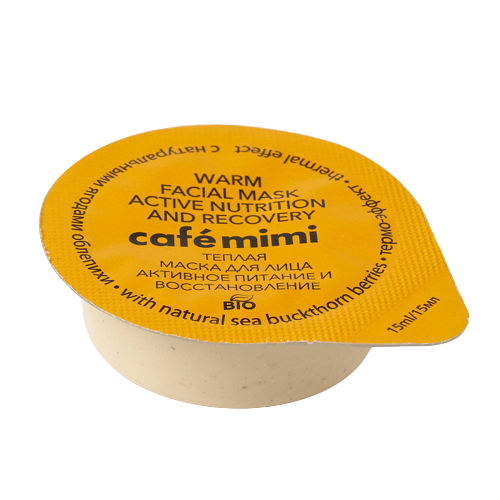 Silta sejas maska ​​"Aktīvs uzturs un atveseļošanās" ar dabīgām smiltsērkšķu ogām, Cafe Mimi, 15 ml