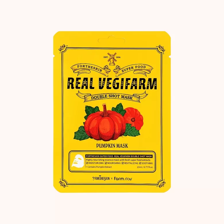 FORTHESKIN Тканевая маска SUPER FOOD REAL VEGIFARM DOUBLE SHOT с тыквой, 23 мл