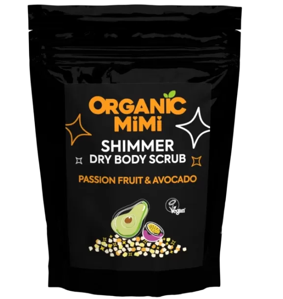 ORGANIC MIMI Мерцающий сухой скраб для тела PASSION FRUIT & AVOCADO, 150 г