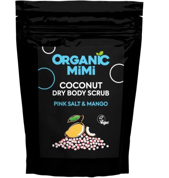 ORGANIC MIMI Сухой кокосовый скраб для тела PINK SALT & MANGO, 150 г