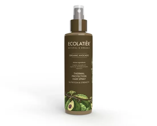 ECOLATIER Термозащитный спрей для волос NUTRITION & STRENGTH ORGANIC AVOCADO, 200 мл