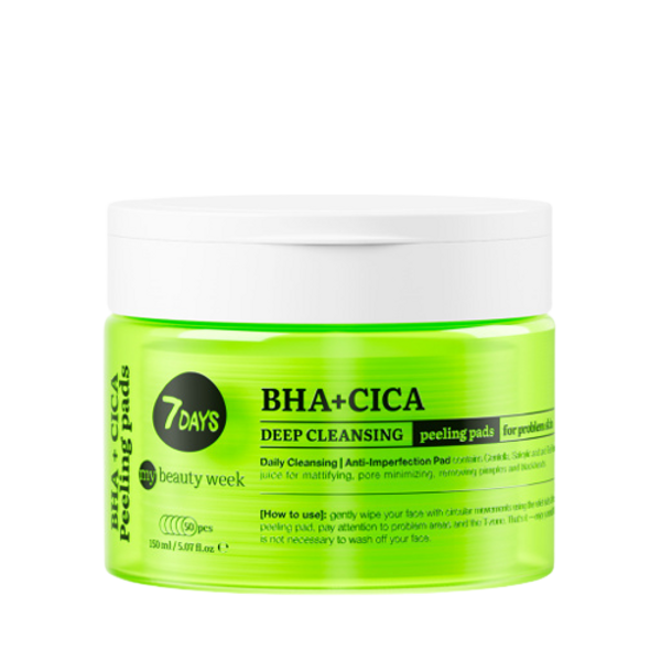 7DAYS MBW Пилинговые подушечки для глубокого очищения лица BHA+CICA, 50 pcs, 150 ml