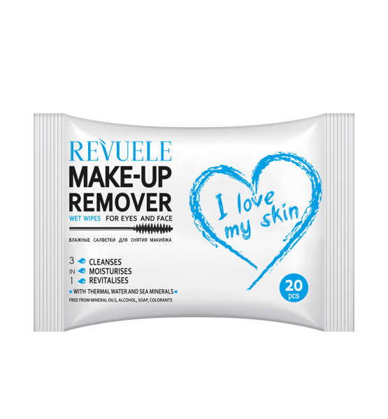 Revuele Wet wipes MAKE-UP REMOVER I LOVE MY SKIN for eyes and face with thermal water and sea minera